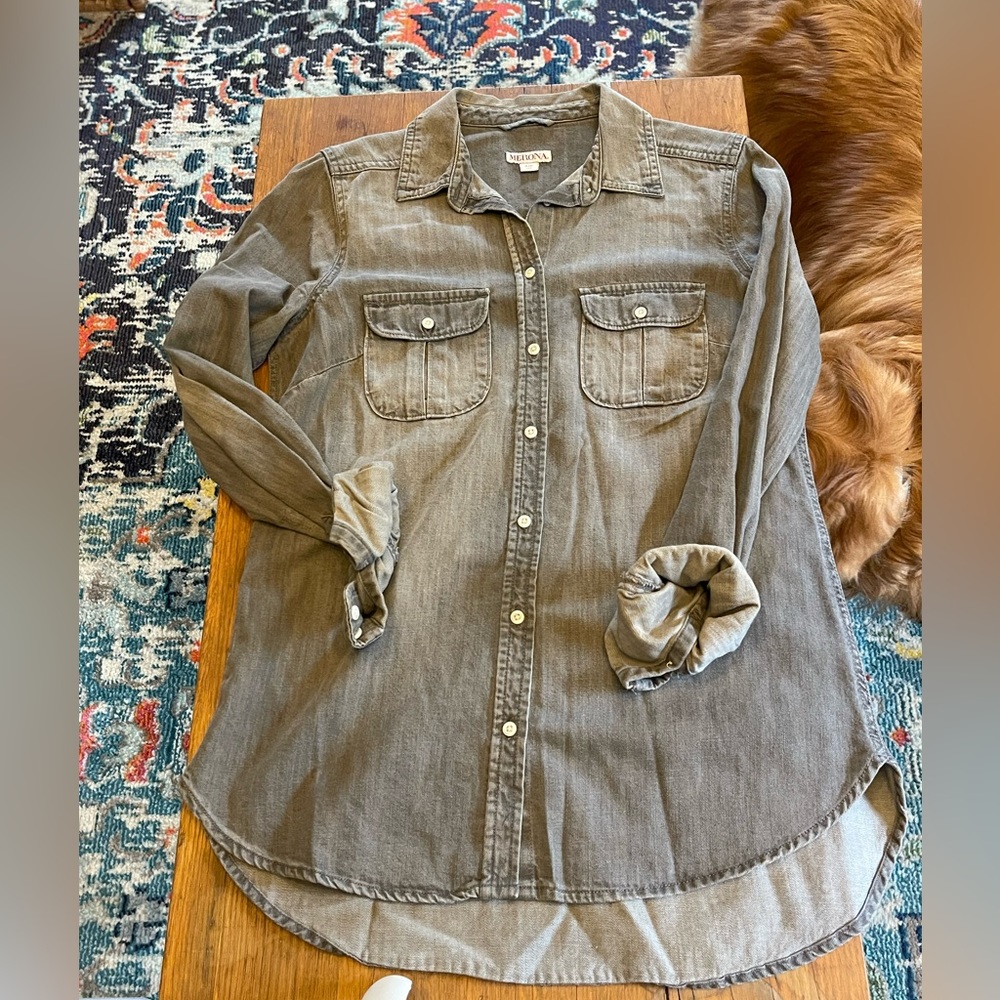 Grey denim button down